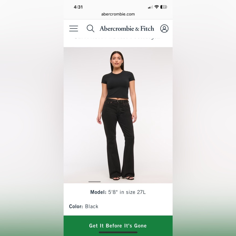 Abercrombie & Fitch Curve Love Mid Rise Bootcut Jean. Black. Size 28 Short